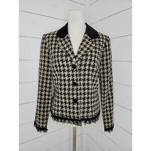 Vintage Sharon Young Medium black & tan fringed blazer